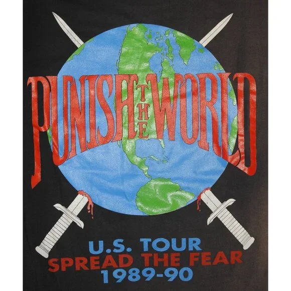 Vintage 1989 Faith Or Fear Punish The World US Spread Fear Tour T-Shirt Large Tees - Short Sleeve